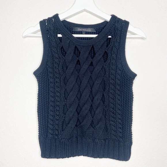 Timo Weiland Cable Knit Black Sweater Vest Sz S - Picture 2 of 8